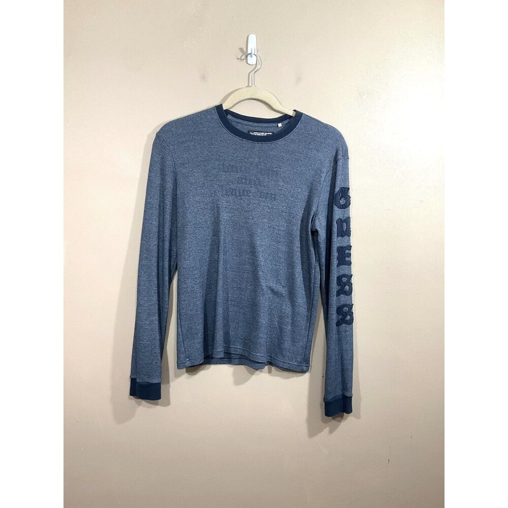 VTG Guess Mens Love Em and Leave Em Striped Long Sleeve Shirt XL Blue 90s Indie